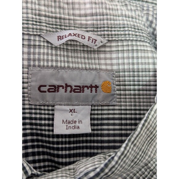 Carhartt Button Down Mens XL Shirt Navy Gray Plaid S/S Relaxed Fit Medium Weight - Picture 7 of 9